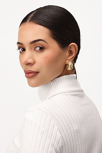 Gold Finish Cabochon Pearl Hoop Earrings
