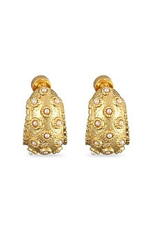 Gold Finish Cabochon Pearl Hoop Earrings