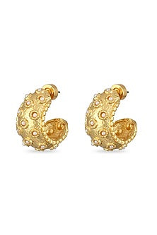 Gold Finish Cabochon Pearl Hoop Earrings