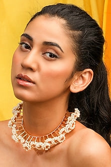 Gold Finish Pearl Choker Necklace