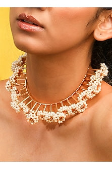 Gold Finish Pearl Choker Necklace