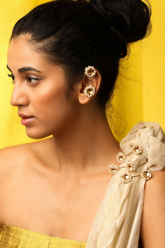 Gold Finish Pearl Brooch Pins (Set Of 3)