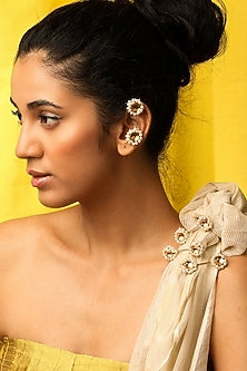 Gold Finish Pearl Brooch Pins (Set Of 3)