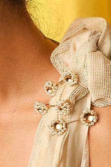 Gold Finish Pearl Brooch Pins (Set Of 3)