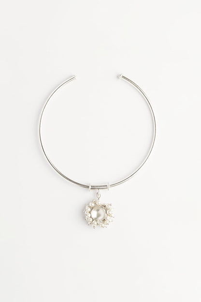 White Finish Silver Pearl Anklet