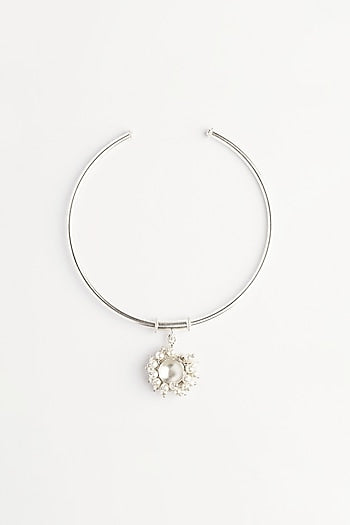 White Finish Silver Pearl Anklet