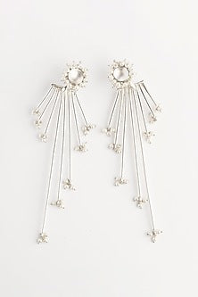 White Finish Pearl Linear Dangler Earrings