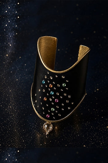 Gold Plated Multi-Colored Crystal & Cubic Zirconia Cuff Bangle