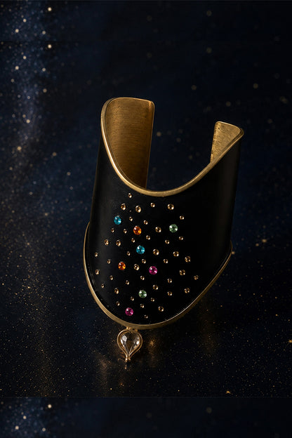 Gold Plated Multi-Colored Crystal & Cubic Zirconia Cuff Bangle
