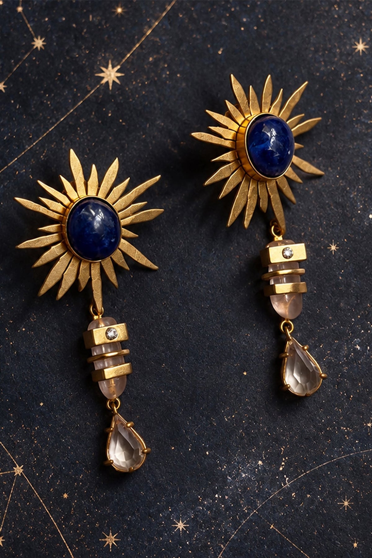 Gold Plated Tanzanite Stone & Crystal Handcrafted Dangler Earrings