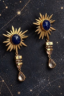 Gold Plated Tanzanite Stone & Crystal Handcrafted Dangler Earrings