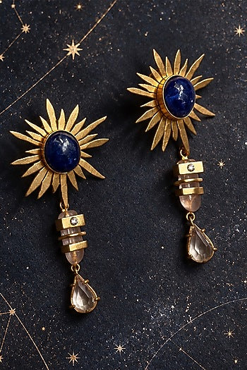Gold Plated Tanzanite Stone & Crystal Handcrafted Dangler Earrings
