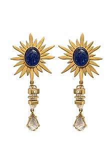 Gold Plated Tanzanite Stone & Crystal Handcrafted Dangler Earrings
