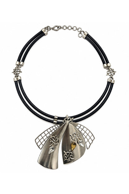 Silver Finish Crystal Sculpted Statement Necklace