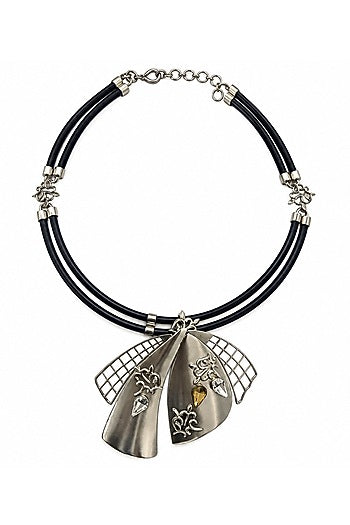 Silver Finish Crystal Sculpted Statement Necklace