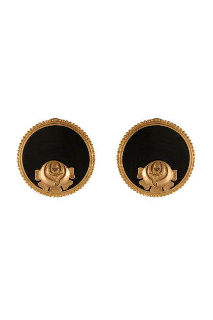 Gold Finish Rose Stud Earrings