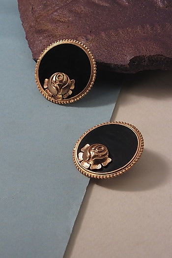 Gold Finish Rose Stud Earrings