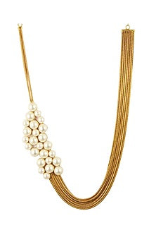 Gold Finish Pearl Long Necklace