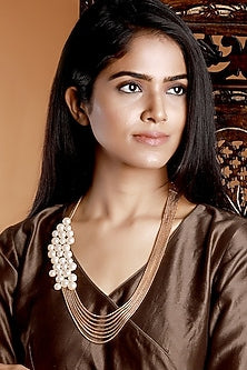 Gold Finish Pearl Long Necklace