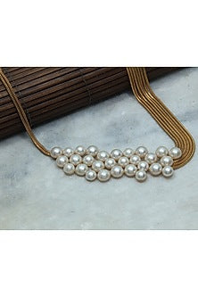 Gold Finish Pearl Long Necklace
