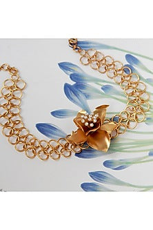 Gold Finish Pearl Links Choker Necklace