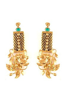 Gold Finish Crystal Mesh Dangler Earrings