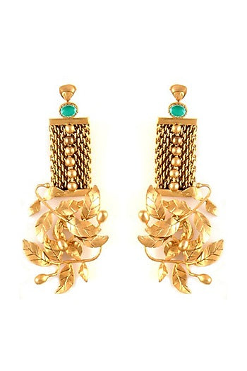 Gold Finish Crystal Mesh Dangler Earrings