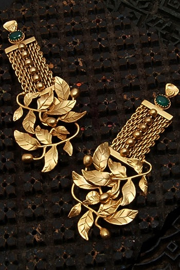 Gold Finish Crystal Mesh Dangler Earrings