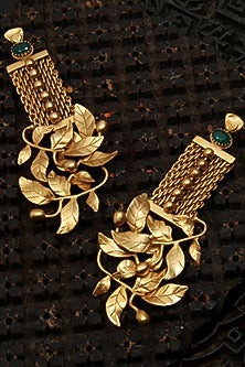 Gold Finish Crystal Mesh Dangler Earrings