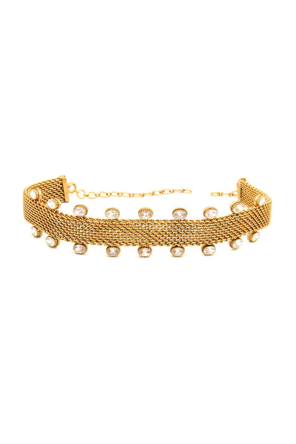 Gold Finish White Crystal Mesh Choker Necklace