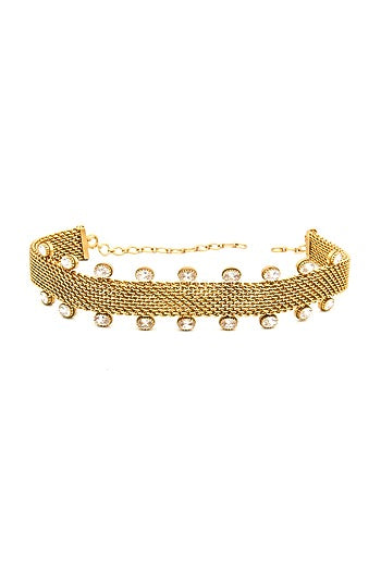Gold Finish White Crystal Mesh Choker Necklace