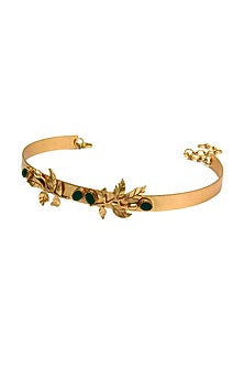 Gold Finish Green Crystal Rose Vine Choker Necklace