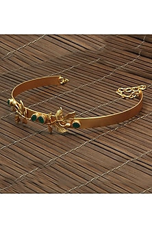 Gold Finish Green Crystal Rose Vine Choker Necklace