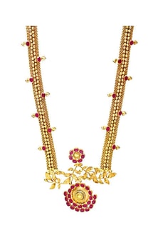 Gold Finish Pink Crystal Mesh Long Necklace