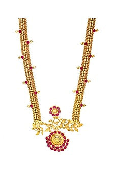 Gold Finish Pink Crystal Mesh Long Necklace