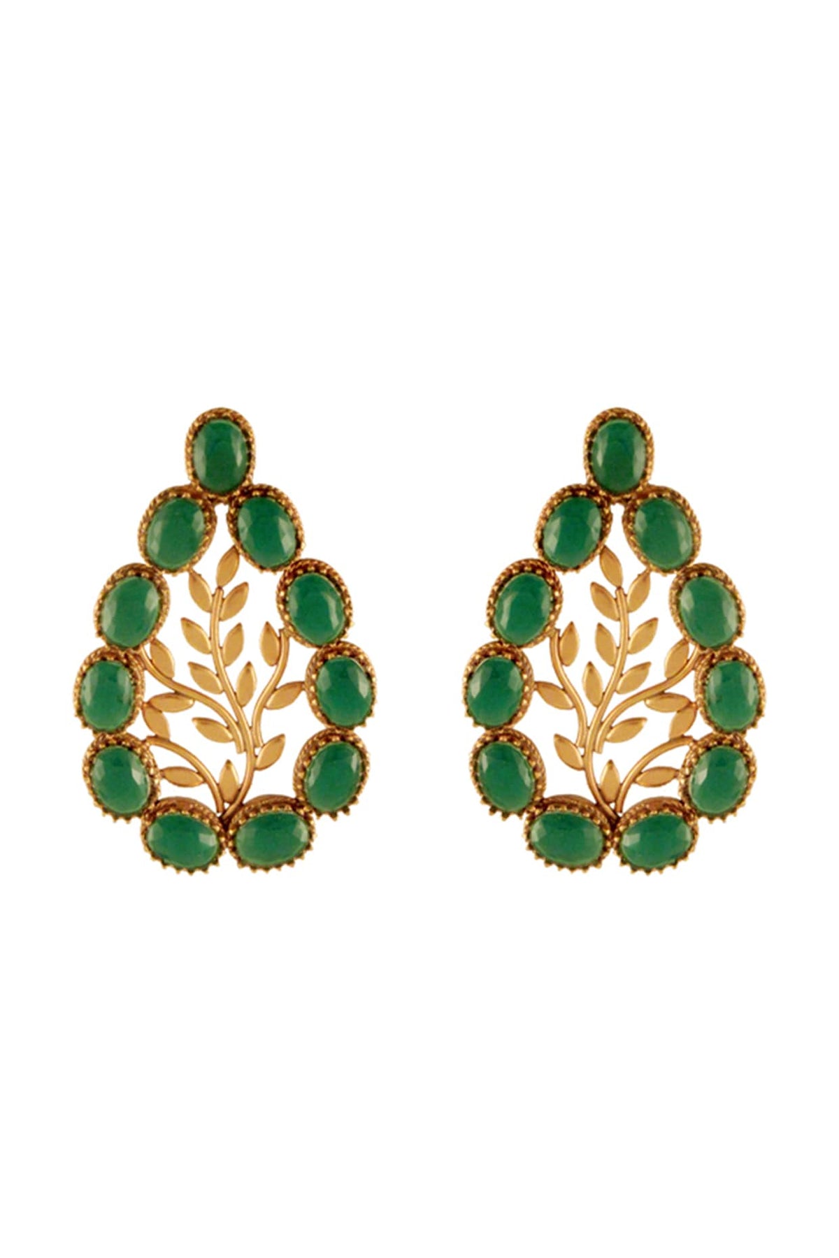 Gold Finish Green Crystal Drop Earrings