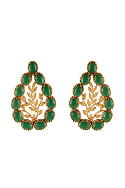 Gold Finish Green Crystal Drop Earrings