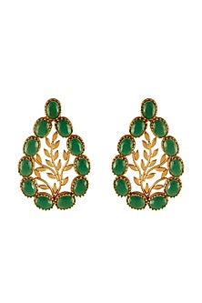 Gold Finish Green Crystal Drop Earrings