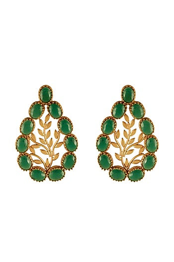 Gold Finish Green Crystal Drop Earrings