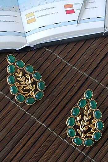 Gold Finish Green Crystal Drop Earrings