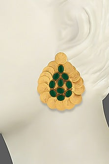 Gold Plated Ruby Green Crystal & Coin Temple Stud Earrings