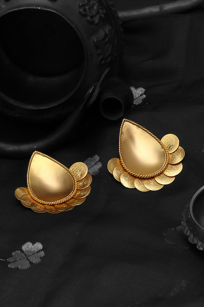 Gold Finish Coin Diya Stud Earrings