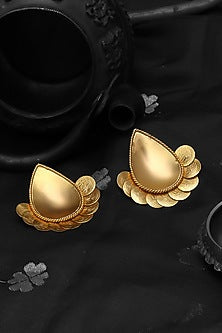 Gold Finish Coin Diya Stud Earrings