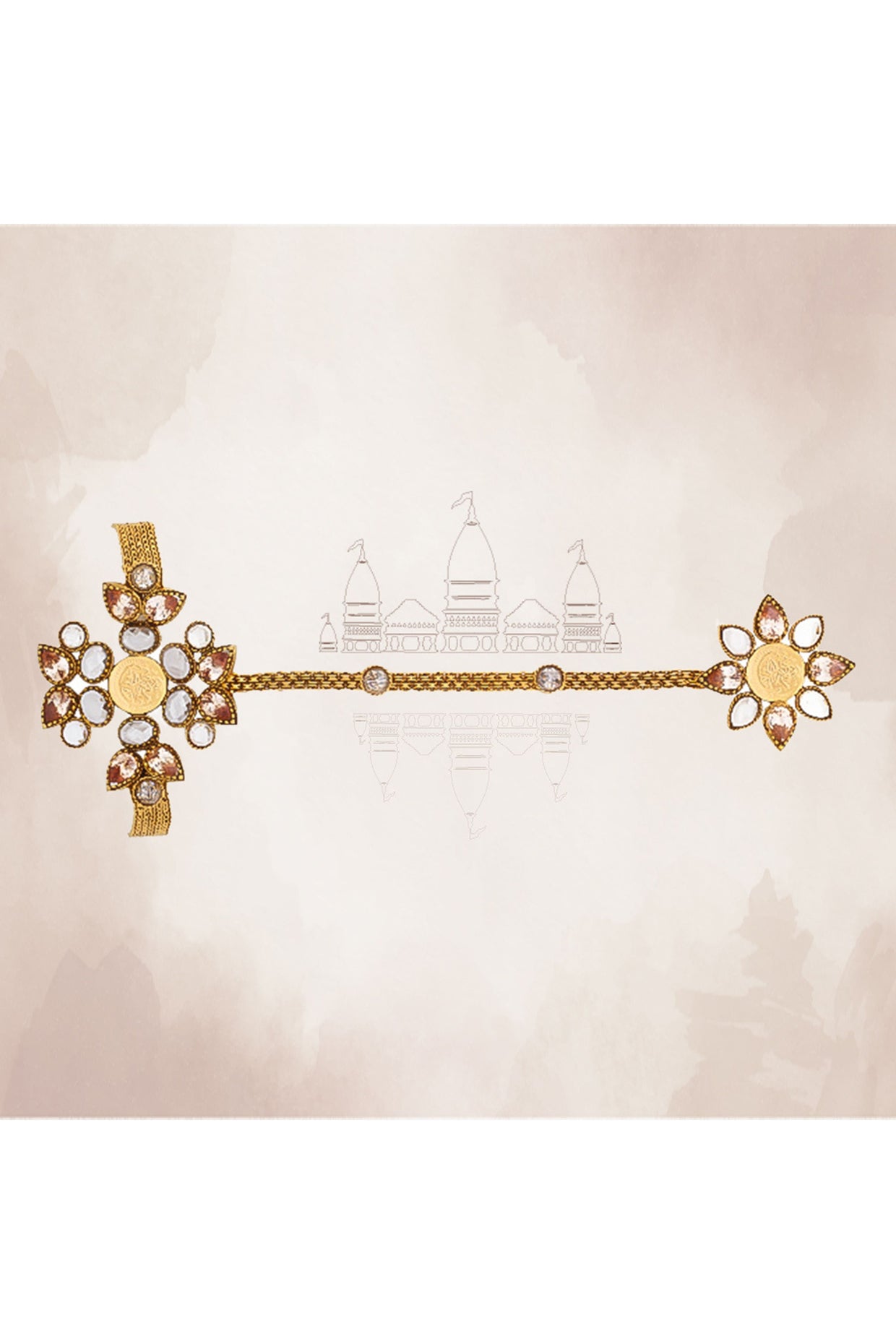 Gold Plated Coin & Crystal Temple Hathphool