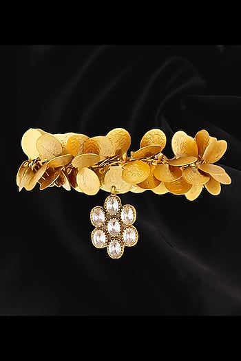 Gold Plated Coin & Crystal Charm Temple Bracelet
