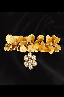 Gold Plated Coin & Crystal Charm Temple Bracelet