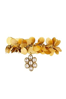 Gold Plated Coin & Crystal Charm Temple Bracelet