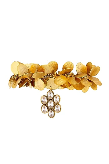 Gold Plated Coin & Crystal Charm Temple Bracelet