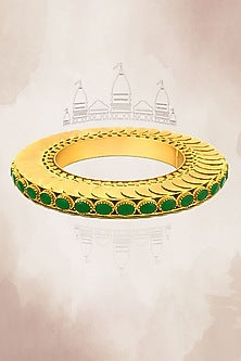 Gold Plated Coin & Emerald Green Crystal Temple Bangle