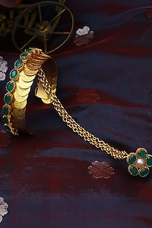 Gold Plated Coin & Emerald Green Crystal Hathphool